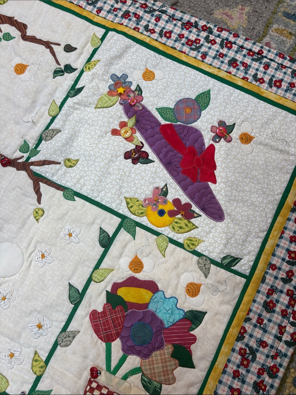 Handmade Folk Art Appliqué Quilt Wall Hanging | Signed 1999 | 30” x 40” - Picture 8 of 12